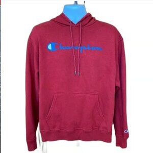 Champion Men's Spell Out Script Logo Pullover Red Hoodie w/ Pocket Size Large